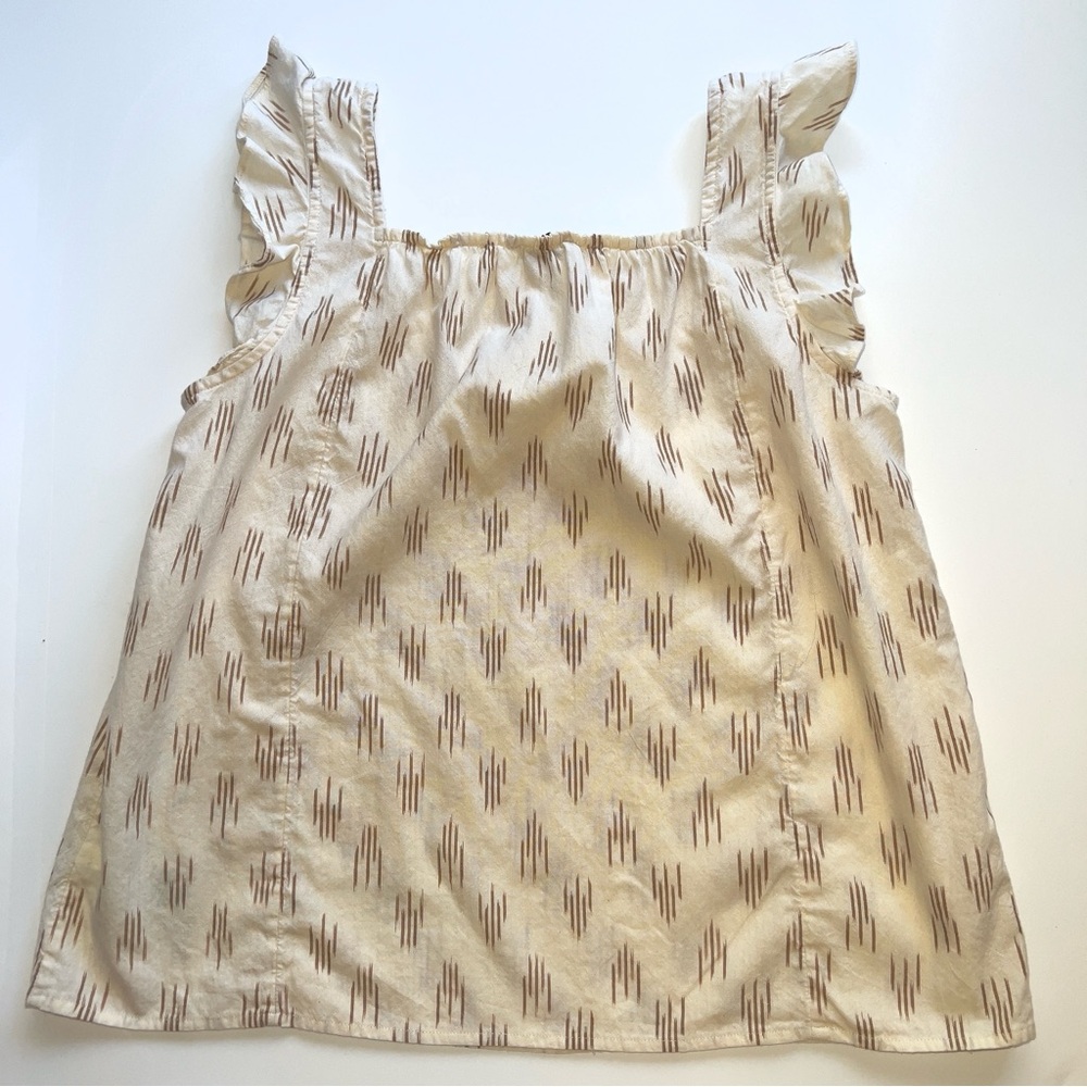 Madewell Cream Smocked Ruffle Straps Tank Top In Ikat Sz M - Picture 10 of 12